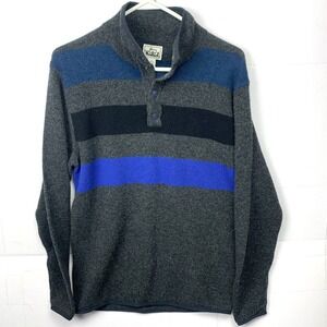 Woolrich Size S Small Mens Grey Blue Black Stripe Quarter Snap Pullover Sweater